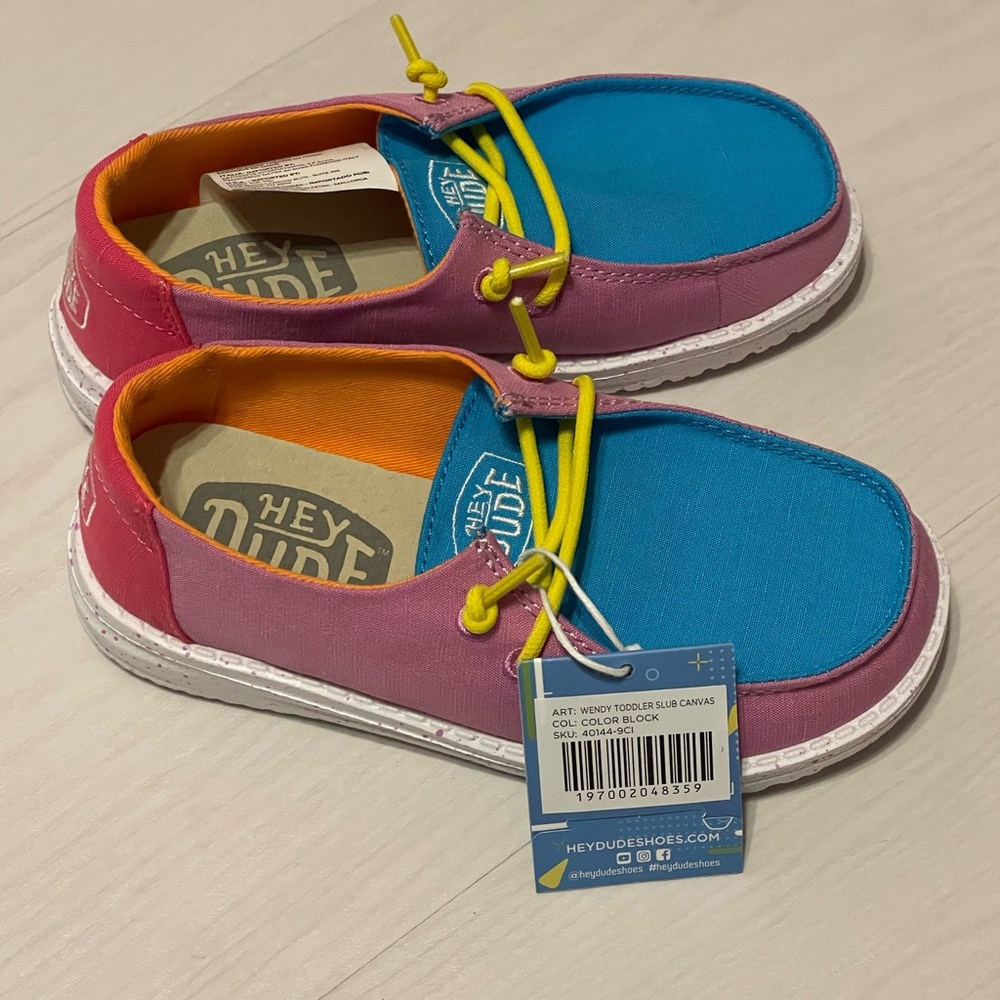 Hey Dude Kids Vibrant Pink and Blue Moccasins
